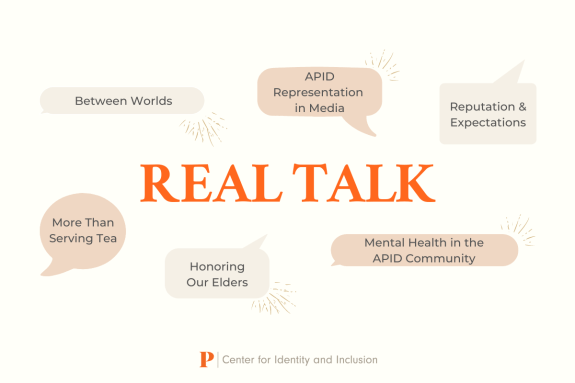 Real Talk series flyer with topics in speech bubbles