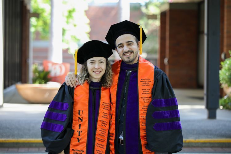 International students Dariia Zhestovskaia ‘24 and Yakup Altun ‘24 passed the bar exam three months before graduating. 